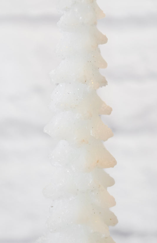 Large White Frosted Tree Taper Candle