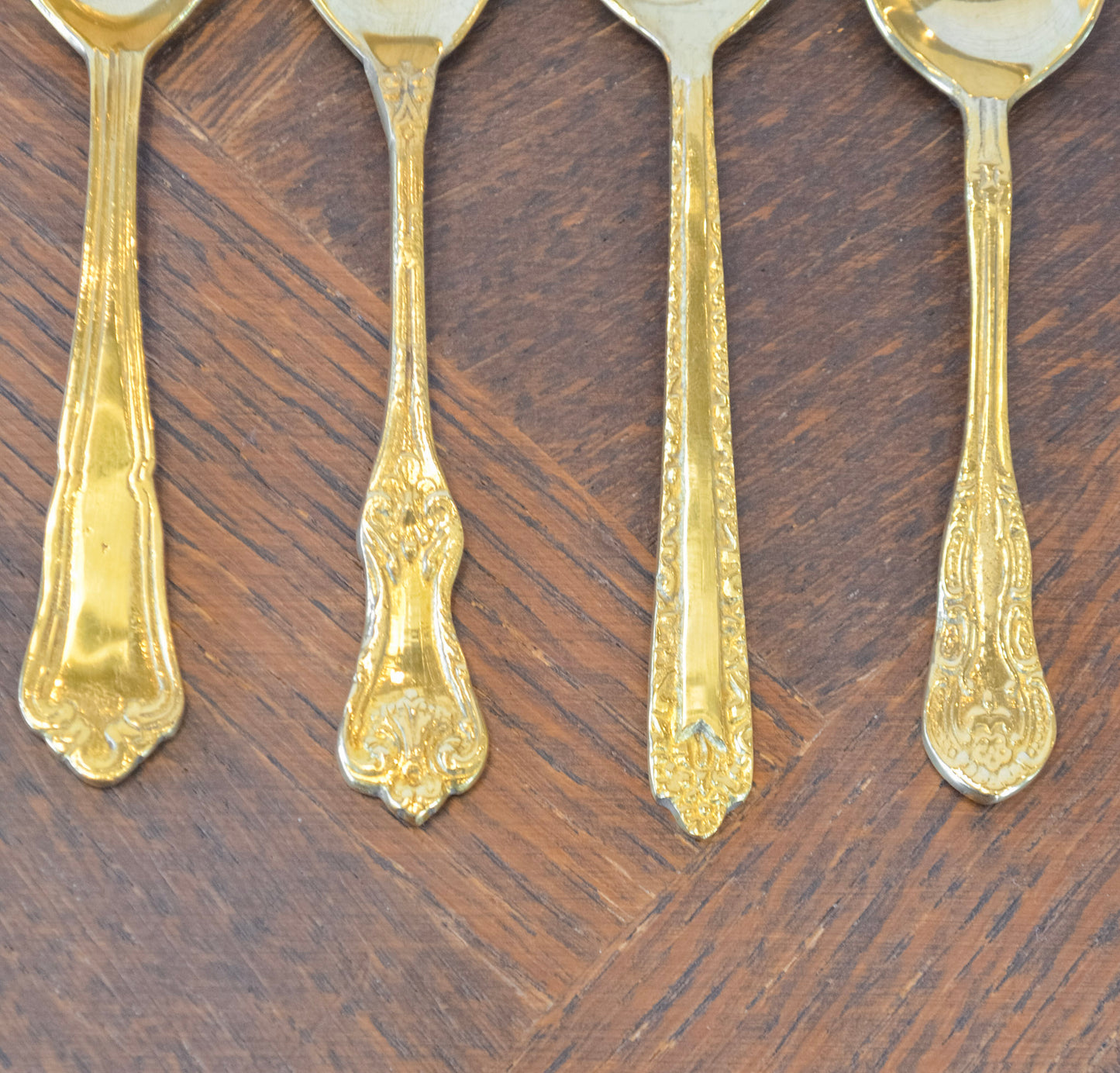 Set of 4 Classic Embossed Brass Spoons