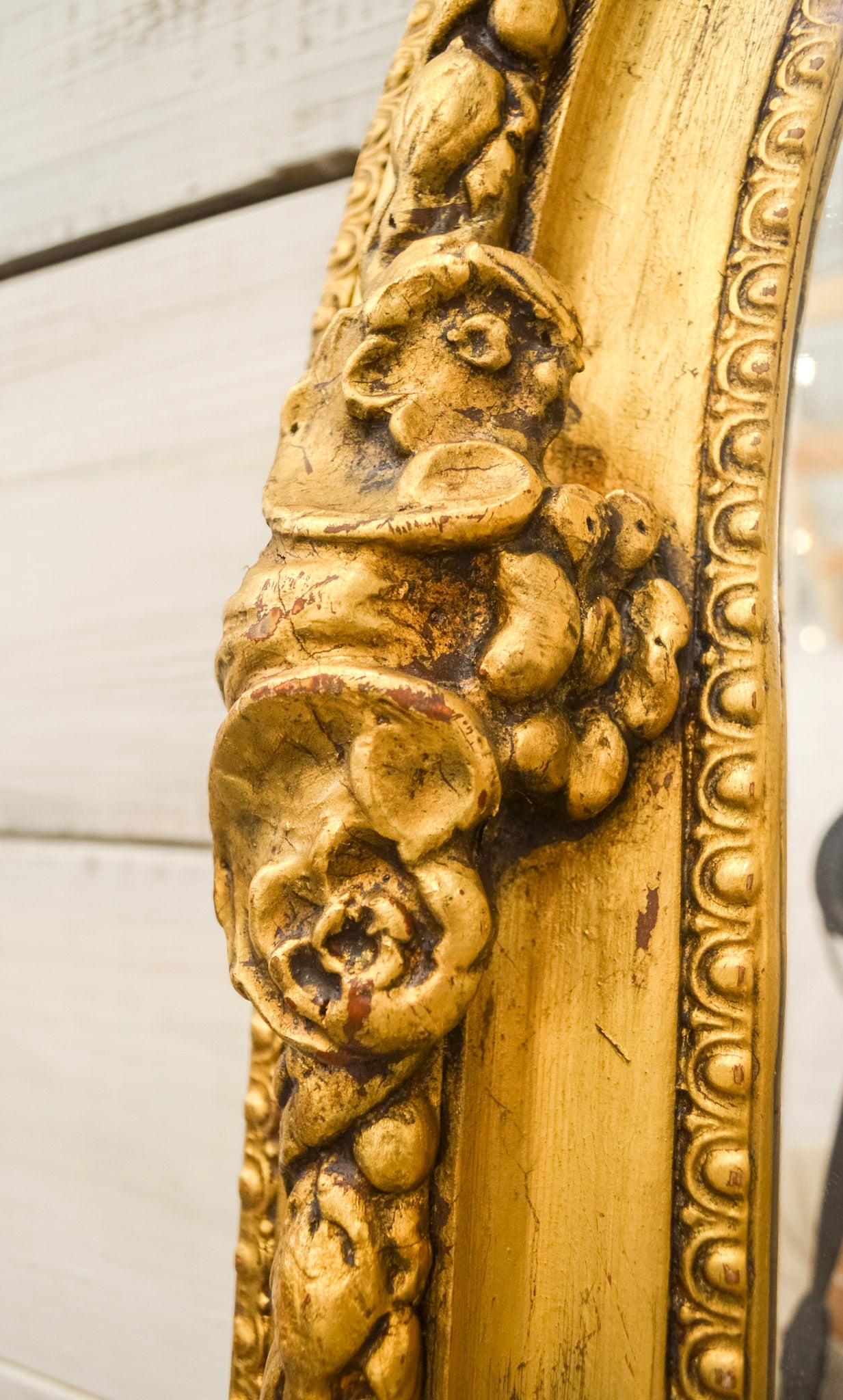 Cartouche & Swag Crowned Gilt Beveled Mirror