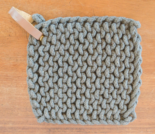 Everyday Crochet Pot Holder w/ Leather Tie