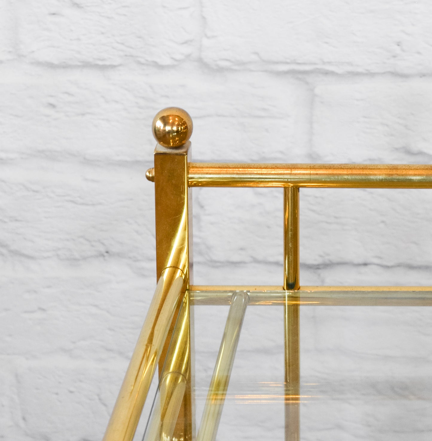 Milo Baughman Style Brass & Glass Bar Cart