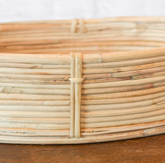 Neutral Handwoven Shallow Rattan Basket