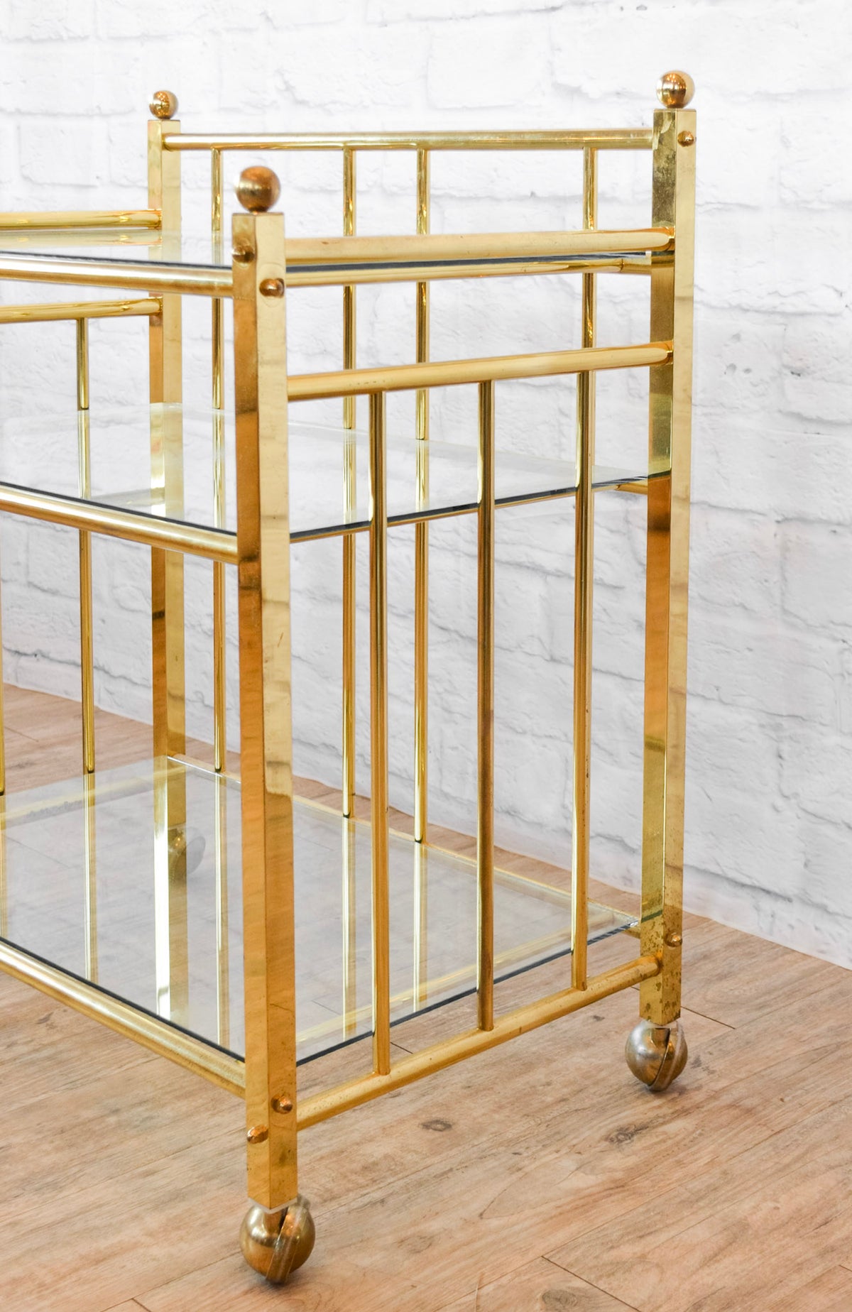 Milo Baughman Style Brass & Glass Bar Cart