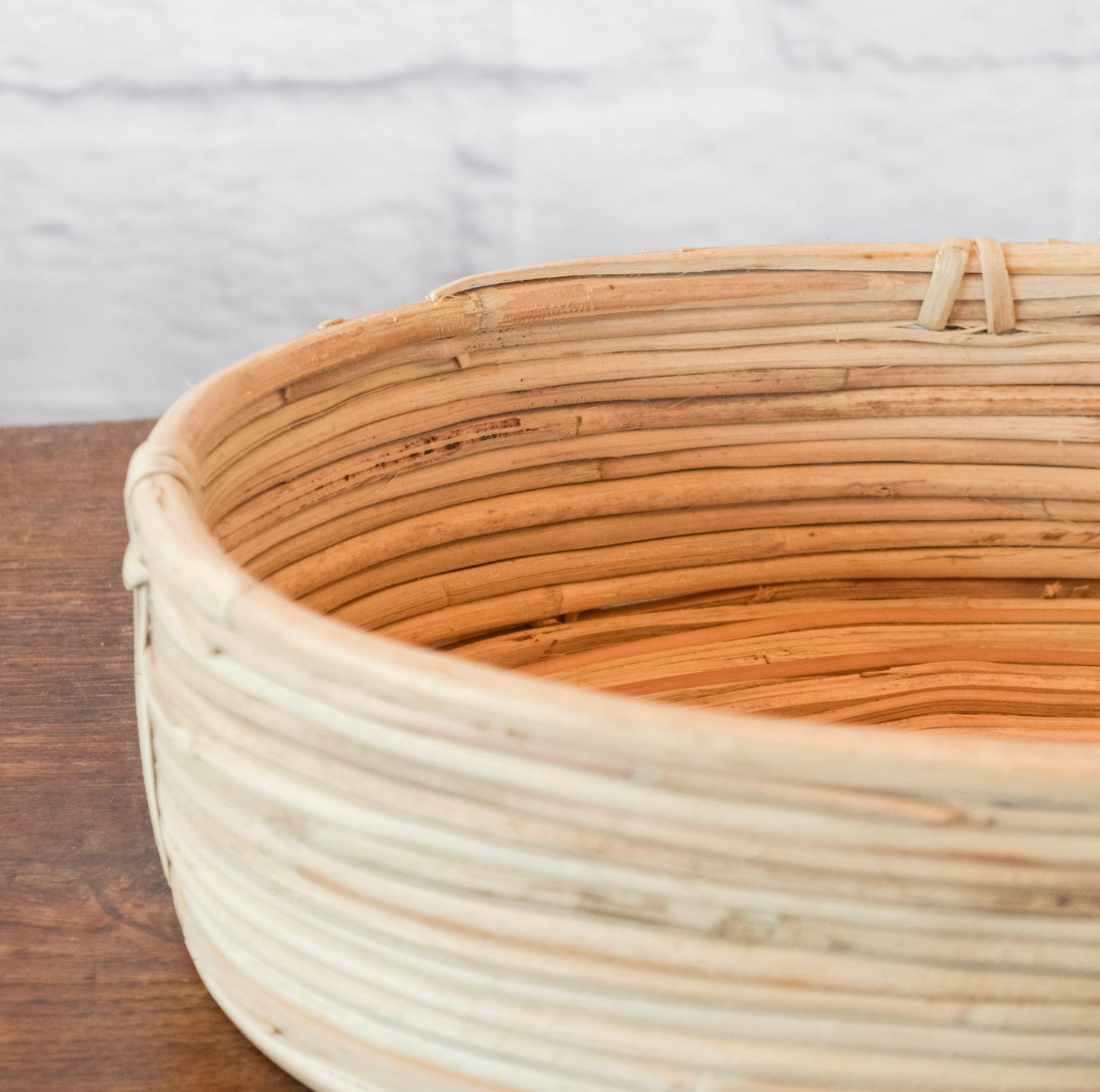 Neutral Handwoven Shallow Rattan Basket