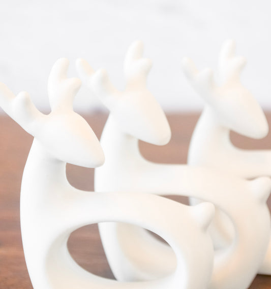 Set of 4 White Reindeer Napkin Rings