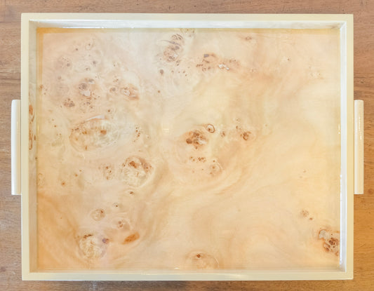 Burl Wood Veneer Handled Tray