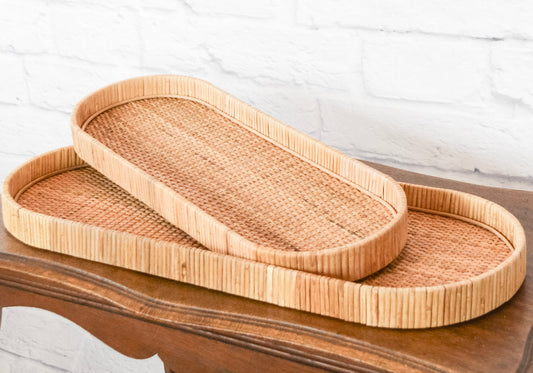 Handwoven Oval Rattan Tray