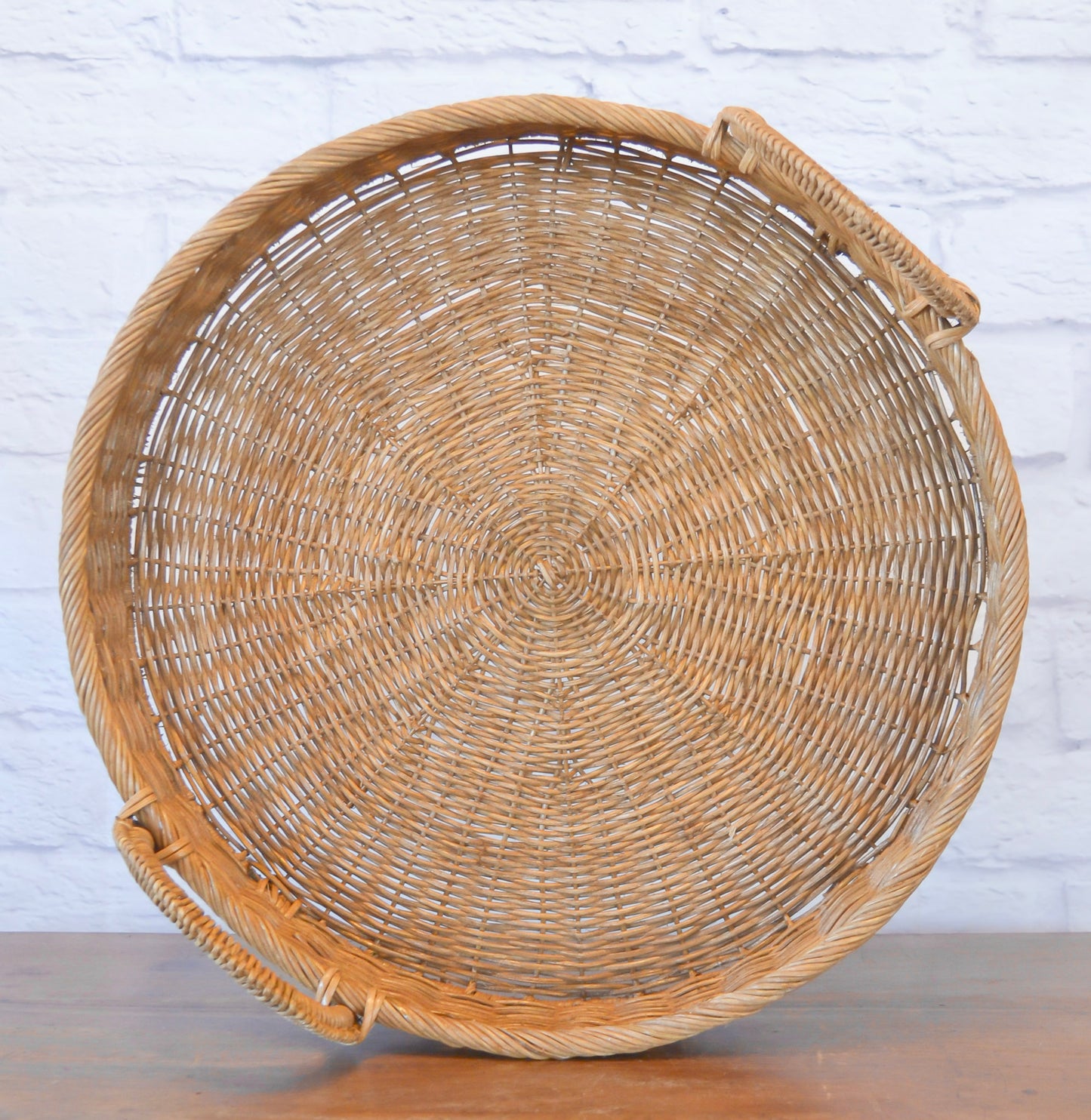 Handwoven Rattan Circle Handle Tray