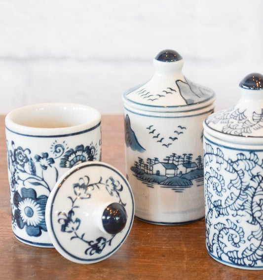 Indigo Patterned Stoneware Spice Jar