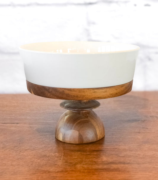 Acacia Pedestal Stoneware Serving Plate