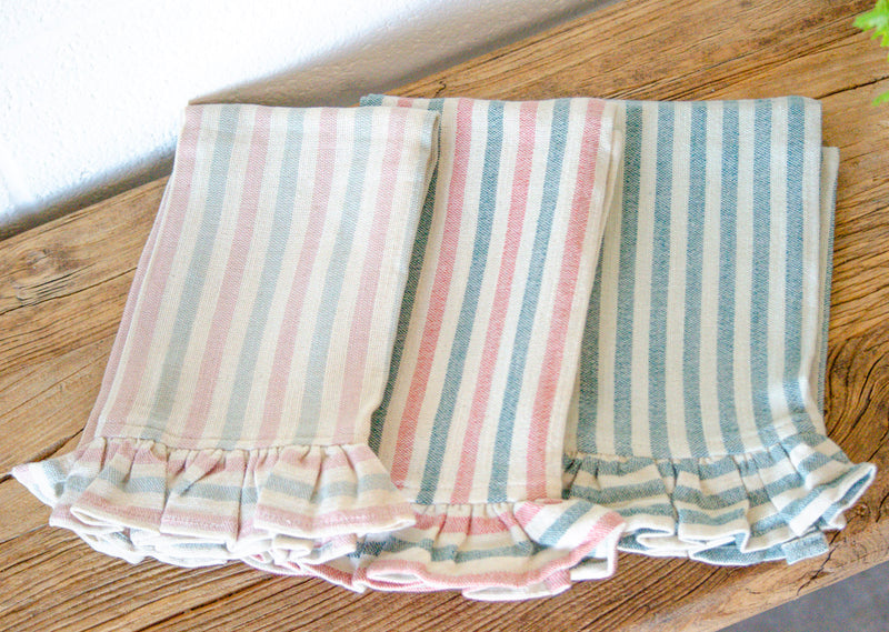 Multicolor Pastel Striped Ruffle Tea Towel Set