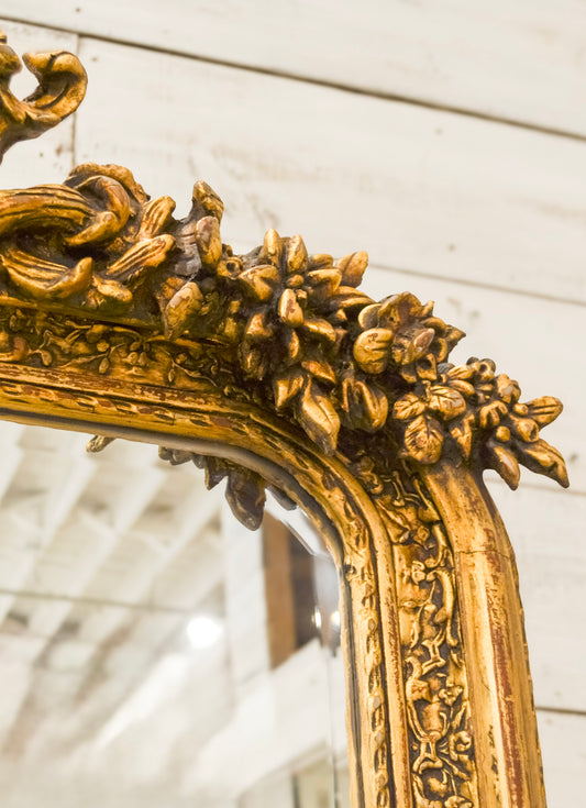 Cartouche & Swag Crowned Gilt Beveled Mirror