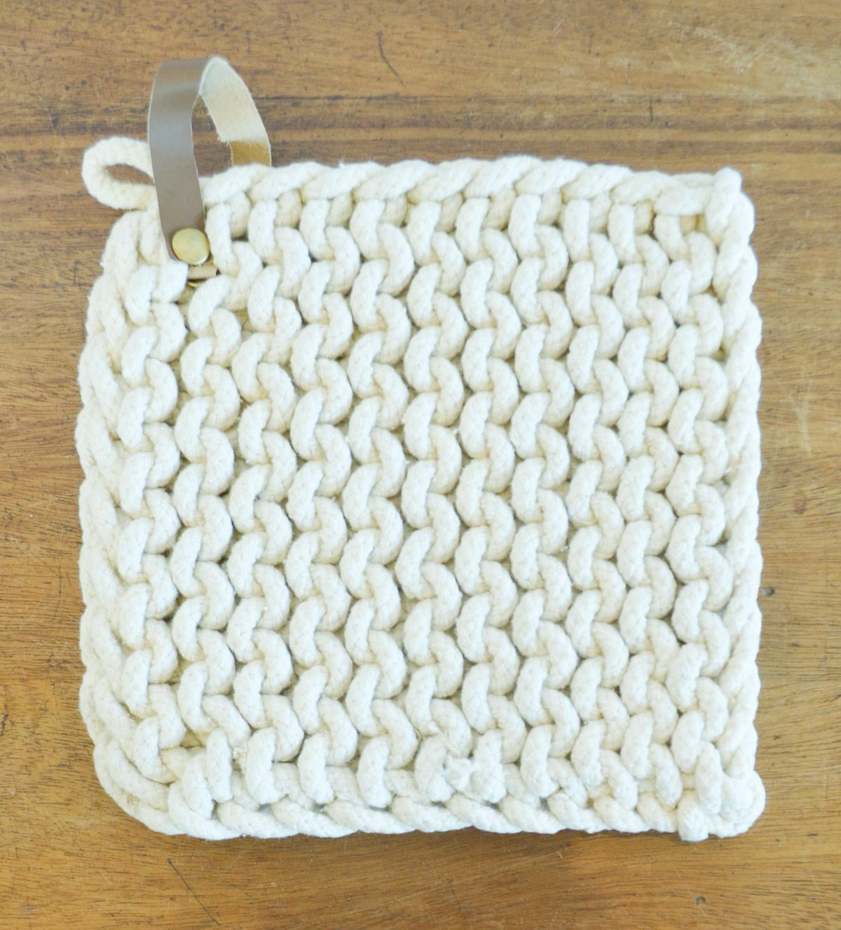 Rosewood Crochet Pot Holders w/ Leather Tie