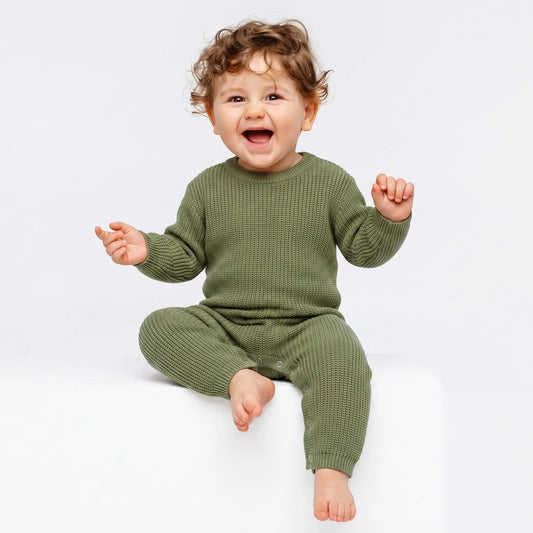 SWaddle AN Knit Long Sleeve Button Strap Knit Baby Romper