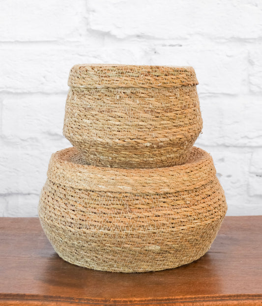 Lidded Handwoven Seagrass Basket