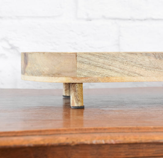 Long Oval Footed Mango Wood Tray