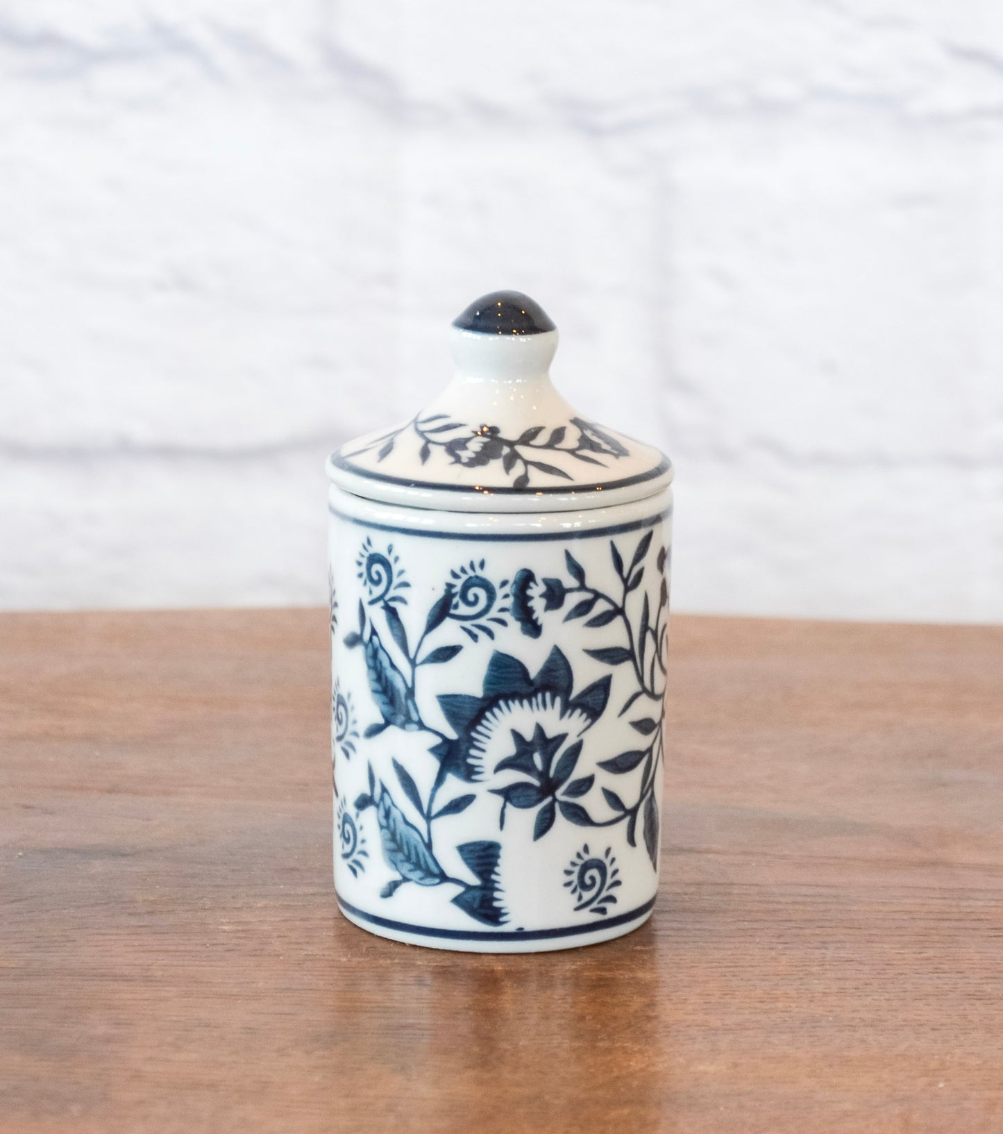 Indigo Patterned Stoneware Spice Jar