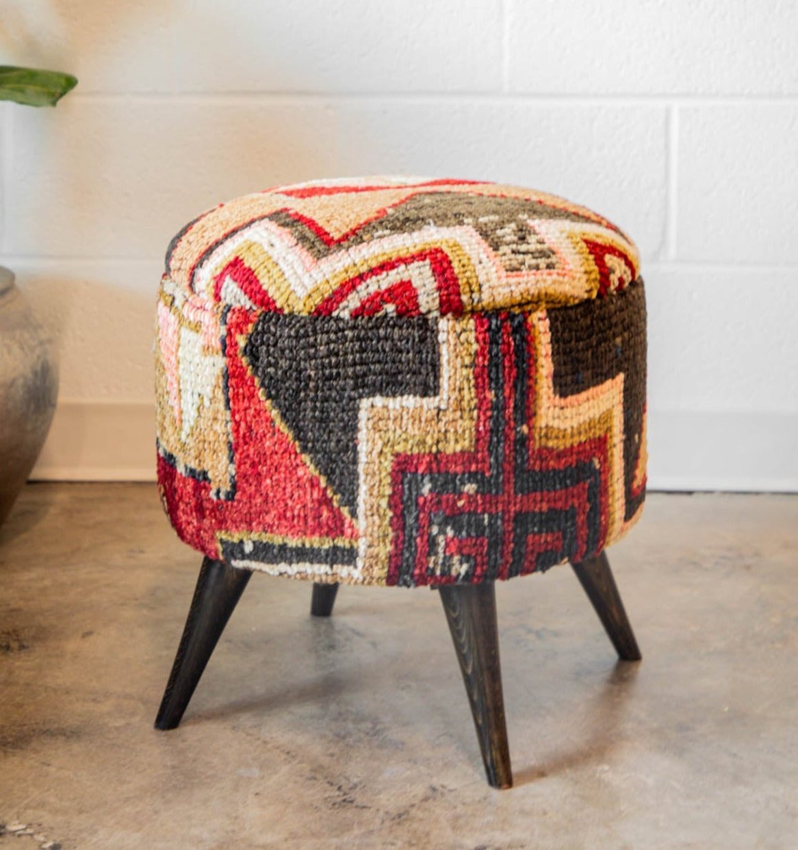 Small Handwoven Rug Ottoman
