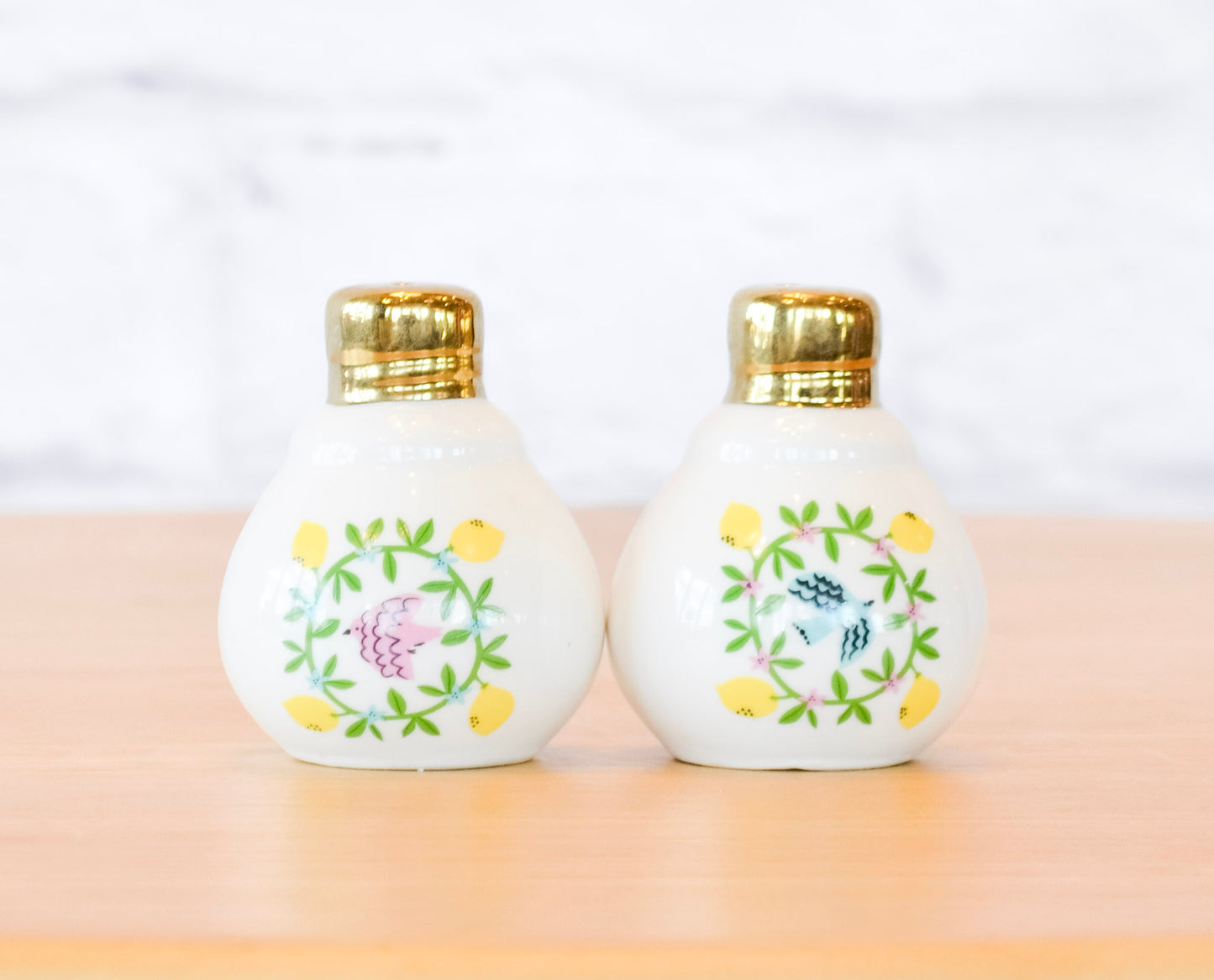 Lemons & Birds Porcelain Salt & Pepper Shakers