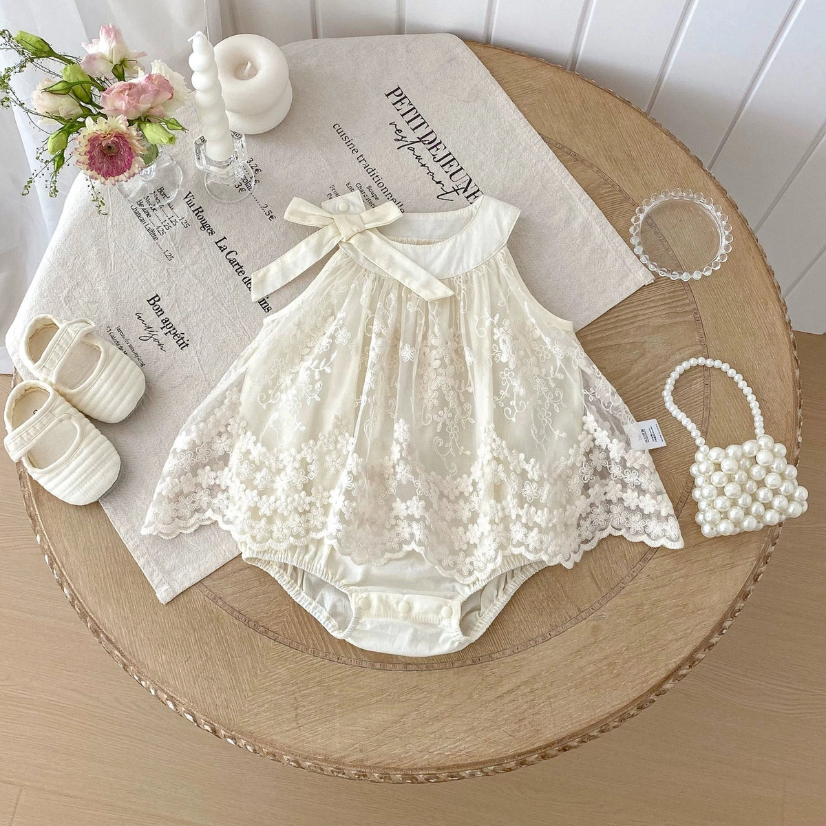 Baby Girls Sleeveless Tulle Embroidered Bodysuit