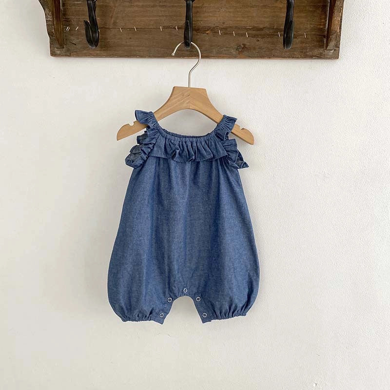 Baby Girl Ruffle Denim Sleeveless Strap Bodysuit