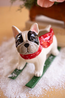 Ceramic Christmas Skiing Dog