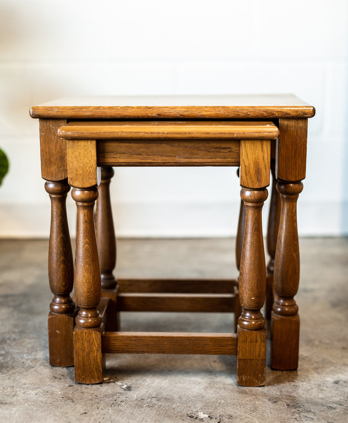 Block & Turned Oak Nest of Tables
