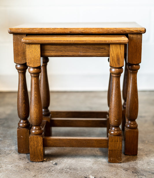 Block & Turned Oak Nest of Tables