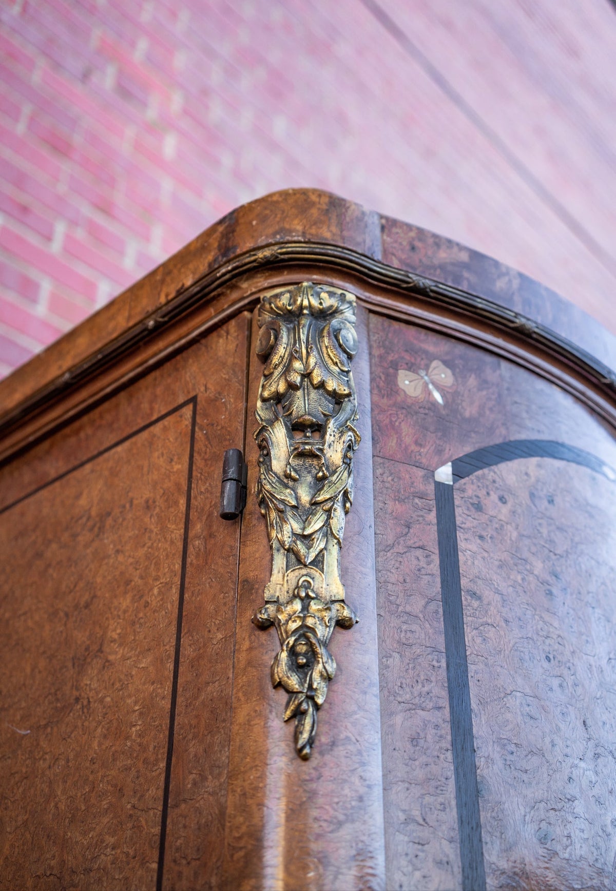 Burl Walnut Marquetry Inlaid Armoire