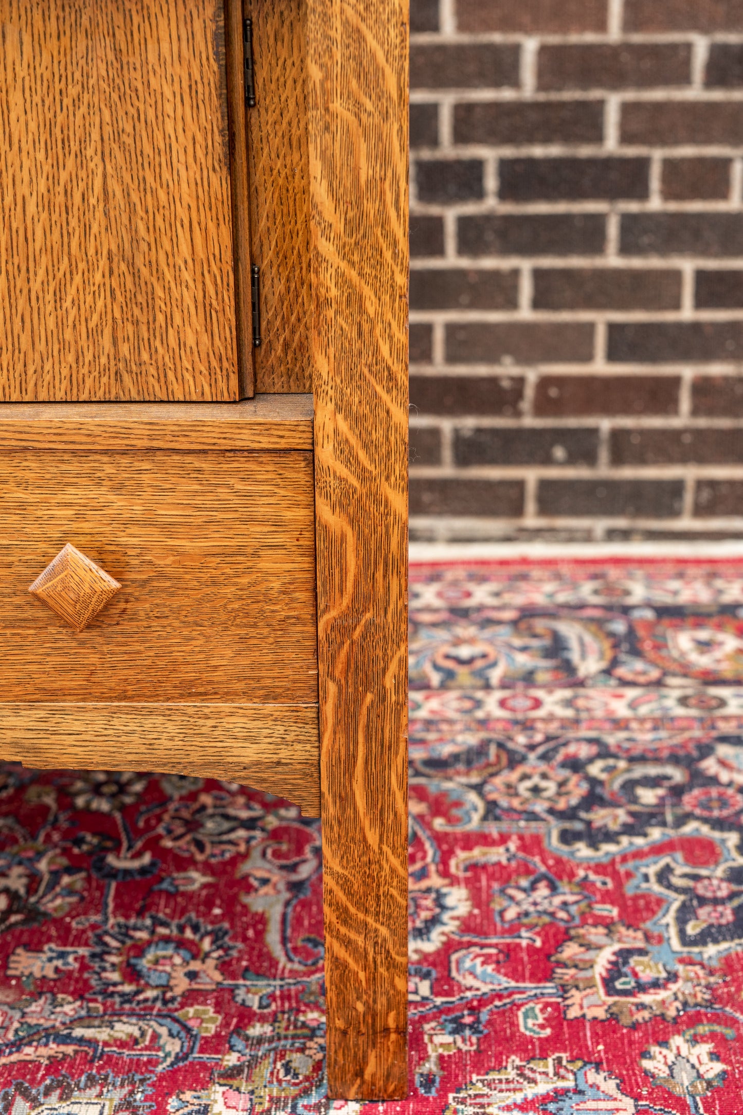 Mission Style Beveled Mirrored Back Oak Sideboard