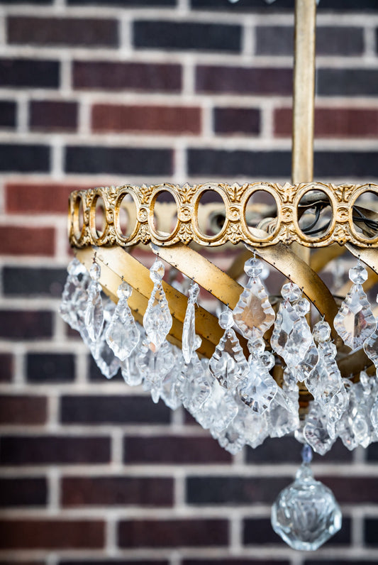 Small Brass Crystal Pendalogue Chandelier