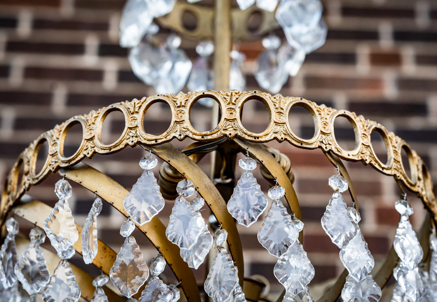 Small Brass Crystal Pendalogue Chandelier