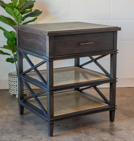 Reid Charcoal Wood & Cane Nightstand
