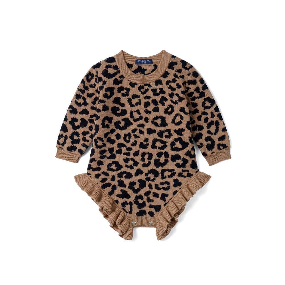 Leopard Baby Knit Ruffle Romper
