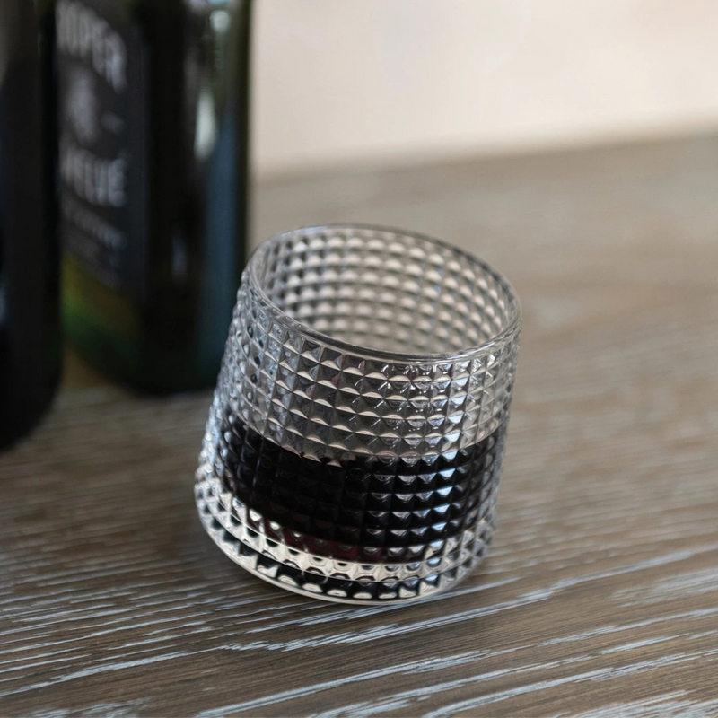 Clear Embossed Spinning Drinking Glass