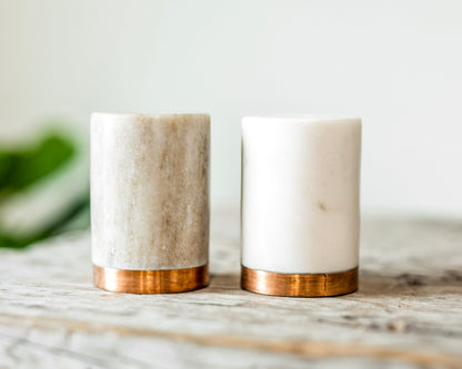 Marble Salt & Pepper Shakers w/ Copper Base