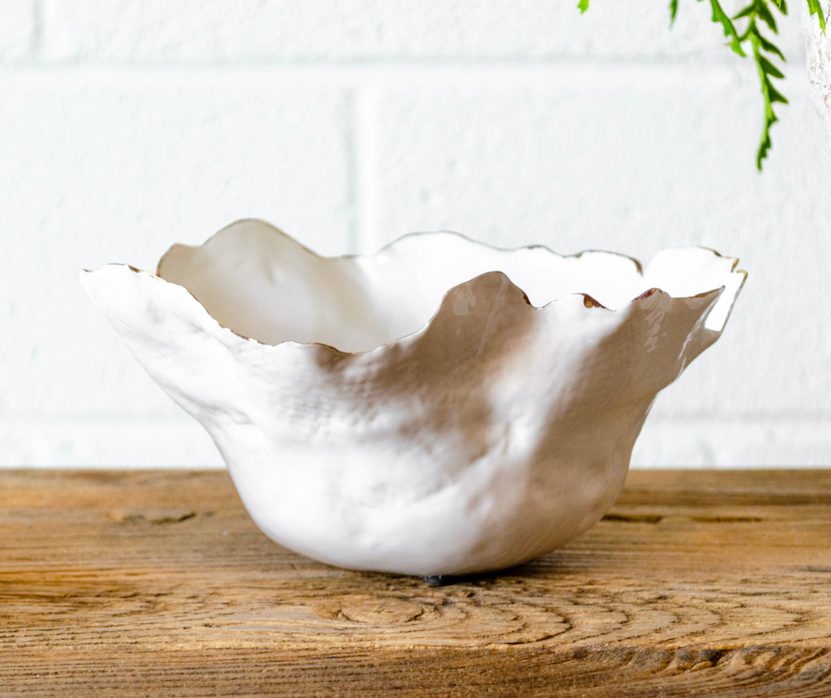 Iris Electroplated Edge Organic White Bowl