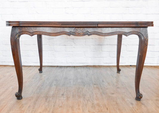 Louis XV Style Oak Parquet Top Draw Leaf Table