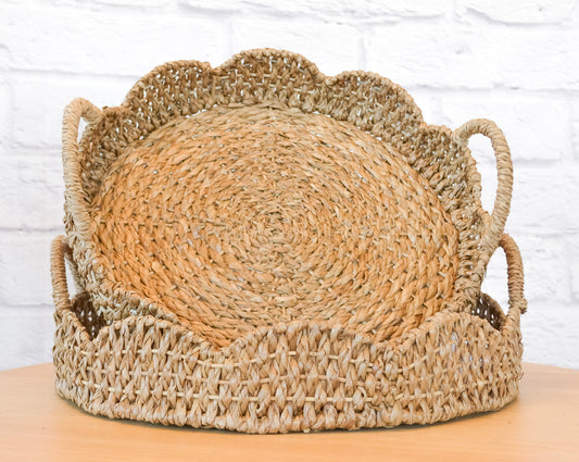 Scalloped Edge Bankuan Rattan Tray