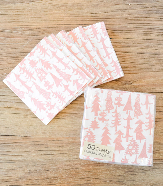 Pink Christmas Paper Cocktail Napkins