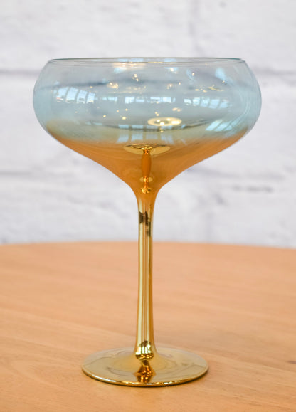 Colorful Glass Gilded Stem Coupe