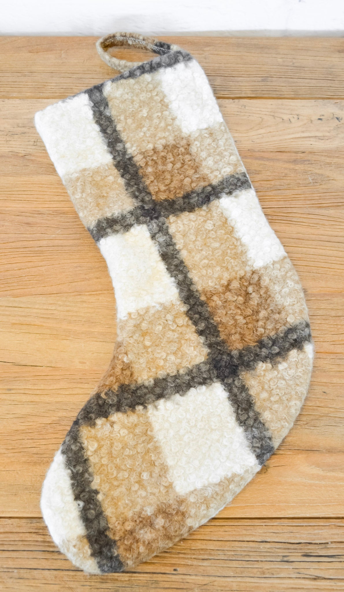 Natural Plaid Faux Sherpa Stocking