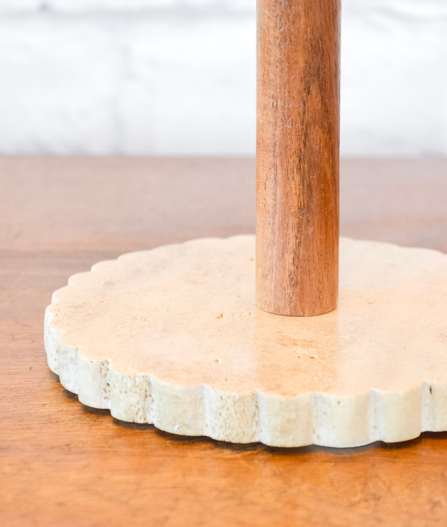 Scalloped Travertine & Acacia Paper Towel Holder