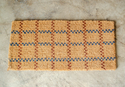 Navy & Deep Umber Plaid Natural Coir Doormat