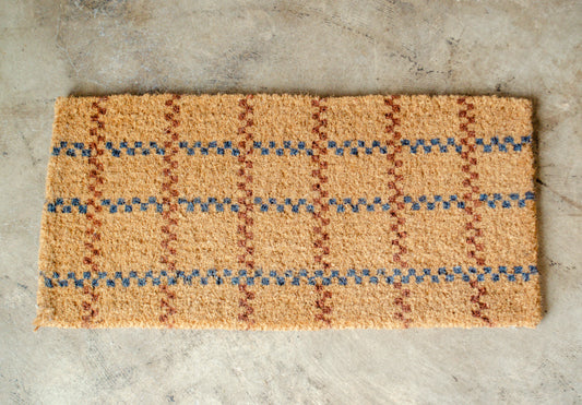 Navy & Deep Umber Plaid Natural Coir Doormat