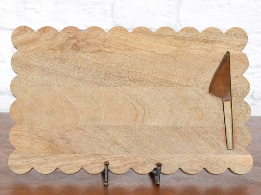 Scalloped Mango Wood Cheese Board w/ Knife
