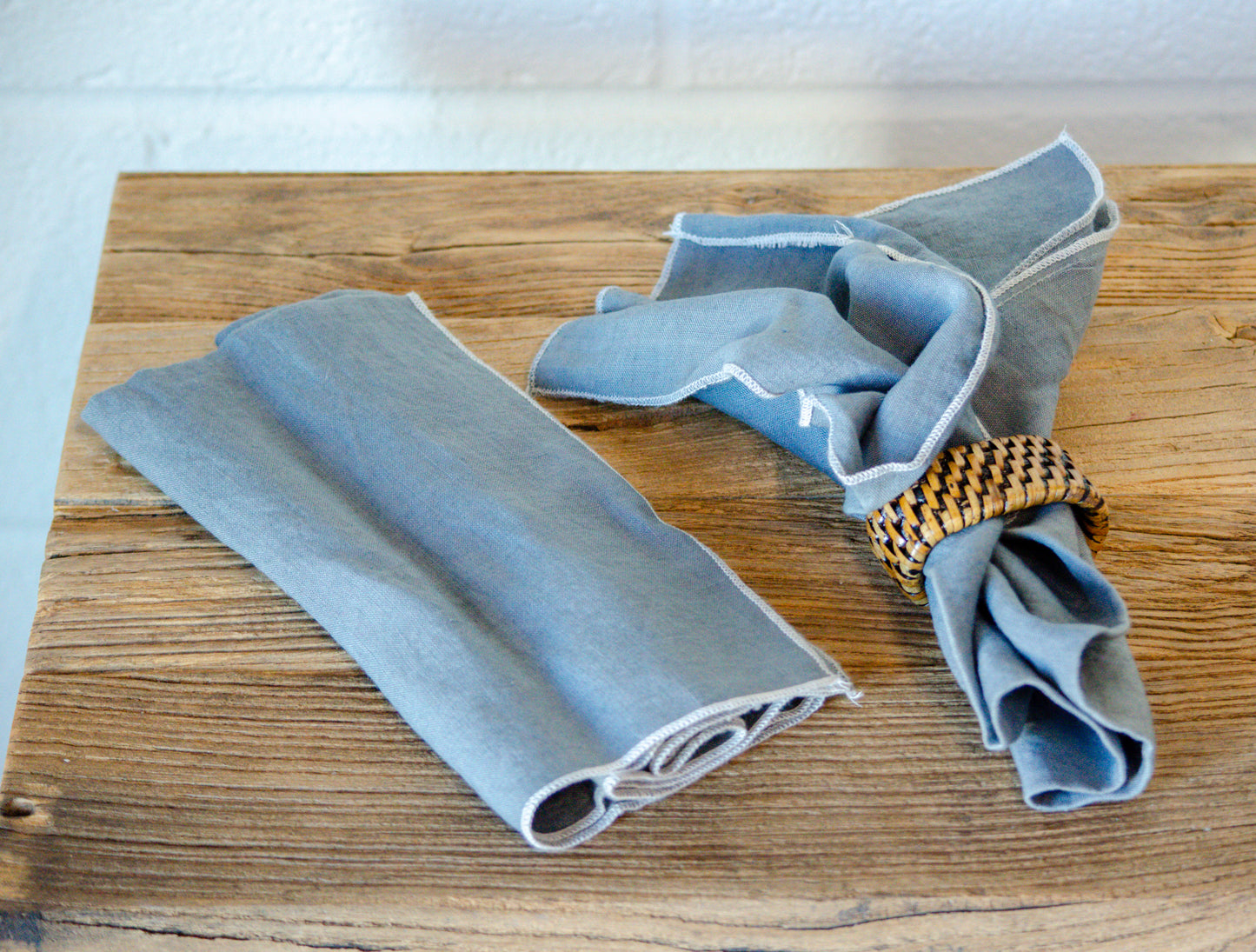 Blue Linen Stitch Napkin Set