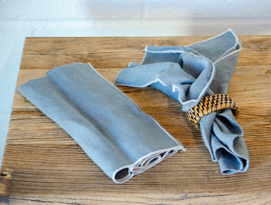 Blue Linen Stitch Napkin Set