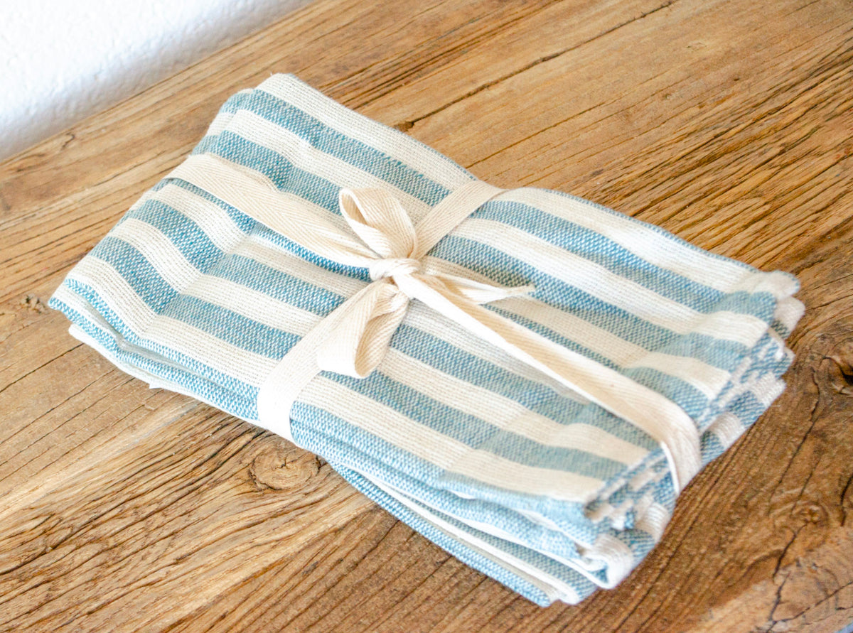 Blue & Cream Striped Cotton Napkin Set