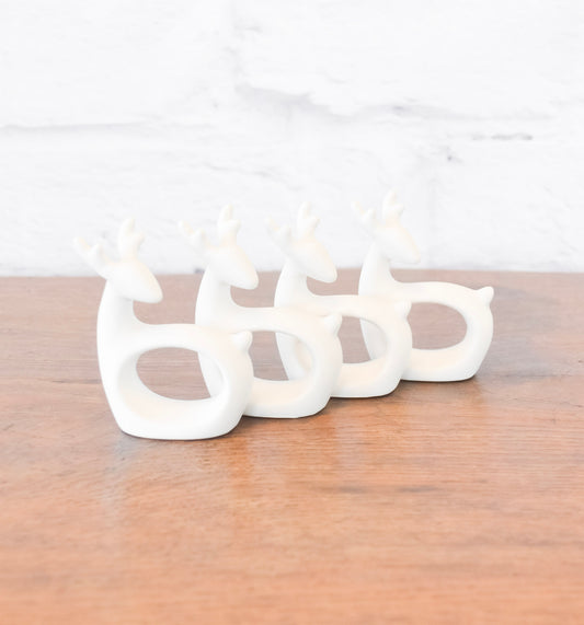 Set of 4 White Reindeer Napkin Rings